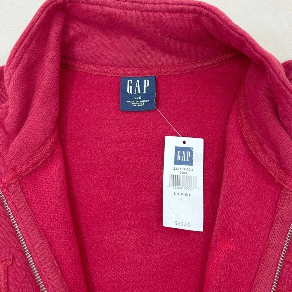 Mens‎ Y2K Vtg Full Zip Track Jacket Red Embroidered Logo 1969 Fleece GAP Large